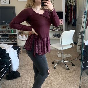Burgundy long sleeve ruffle shirt